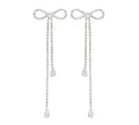 ONLYJUMP Boucles d'oreilles en forme de nœud doré pour femme avec strass et ruban - Boucles d'oreilles pendantes à franges en forme de cascade pour mariage, bal de fin d'année, bijoux tendance, Large