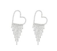 ONLYJUMP Boucles d'oreilles pendantes en argent avec strass pour femme - Boucles d'oreilles délicates et tendance en forme de cœur en cristal, Large, Acier allié, Pas de gemme
