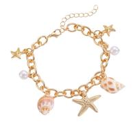 ONLYJUMP Bracelet à breloques tendance en coquillage et étoile de mer pour femme - Bracelet à breloques en forme d'étoile de mer dorée - Bracelet à maillons - Style bohème hawaïen - Pour l'été, la