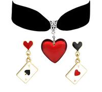 ONLYJUMP Ensemble collier et boucles d'oreilles en forme de cœur rouge pour femme - Boucles d'oreilles en velours noir avec pendentif en forme de cœur - Cadeau idéal, Moyen, Acier allié, Pas de gemme