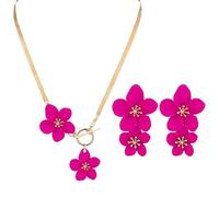 ONLYJUMP Ensemble de boucles d'oreilles bohème en forme de marguerite pour femme - Boucles d'oreilles pendantes délicates - Double fleur d'hibiscus - Doré - Collier avec pendentif en forme de fleur