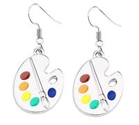 ONLYJUMP Ensemble de boucles d'oreilles et collier uniques en forme de pinceau pour femme - Motif palette de peinture émaillée - Boucles d'oreilles colorées - Cadeau pour enseignant, émail, Non connu