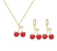 ONLYJUMP Lot de 2 paires de boucles d'oreilles en forme de cerise rouge 3D pour femme - Bijoux tendance d'été tendance, Large, Acier allié, Zircone cubique