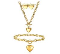 ONLYJUMP Lot de 2 paires de boucles d'oreilles pendantes en forme de cœur avec nœud en ruban plaqué or 14 carats pour femme, Large, Acier allié, Zircone cubique