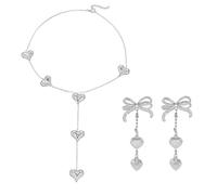 ONLYJUMP Lot de 2 paires de boucles d'oreilles pendantes en forme de cœur avec nœud en ruban plaqué or 14 carats pour femme, Large, Acier allié, Zircone cubique