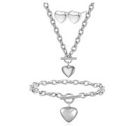 ONLYJUMP Lot de 2 paires de boucles d'oreilles pendantes en forme de cœur avec nœud en ruban plaqué or 14 carats pour femme, Large, Acier allié, Zircone cubique