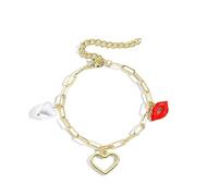 ONLYJUMP Lot de 5 bracelets empilables multicouches en argile avec cœur rouge pour femme - Bracelets extensibles en argile Heishi - Pour l'été, la plage, les vacances, Grand, Acier allié, Pas de