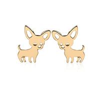 ONLYJUMP Petites boucles d'oreilles à tige en acier inoxydable plaqué or 18 carats en forme de chihuahua pour femme - Hypoallergéniques, Acier inoxydable, Pas de gemme
