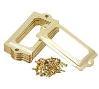 ONLYKXY Lot de 17 porte-étiquettes en fer avec poignées de tiroir, cadres pour cartes, dossiers, accessoires pour meubles, armoires, valises, 6,9 x 3 cm (doré)