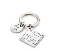 onlylove-handmade Personnalisé Personnalisé Gravé Calendrier Date Gravé Message en Acier Inoxydable Porte-clés & Porte-clés Souvenir Souvenir Anniversaire Cadeau De Mariage (Argent)