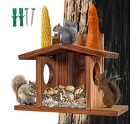 Onlynery Maisonnette d'Écureuil - en Bois Pratique,Mangeoire en Bois à - pour Oiseau Jardin Arbre Clôture Mur