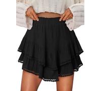 onlypuff Short Fluide pour Femme - Mini Jupe à Volants - Taille Haute - Jupe-Short d'été pour Adolescentes, A Noir, Taille XL