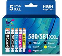 ONLYU PGI-580XXL CLI-581XXL Cartouches d'encre compatibles pour Canon 580 581 XXL pour PIXMA TS6150 TS6151 TS6250 TS6251 TS8150 TS8151 TS8250 TS8251 TS8252 TS9150 TR7550 TS705 TR8550 (Pack de 5)
