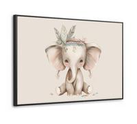 OnlyWow© Impression Sur Toile Avec Cadre En Bois 120x80 cm Tableaux Décoratifs Muraux Deco Chambre Tableau Salon Bohème - Éléphant - Robe indienne - Enfants - Animaux