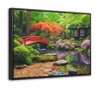 OnlyWow© Impression Sur Toile Avec Cadre En Bois 40x30 cm Tableau Mural Decoration Salon Reproductions de Tableaux Murale Jardin japonais - Nature - Arbres - Plantes - Japon