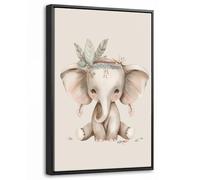 OnlyWow© Impression Sur Toile Avec Cadre En Bois 40x60 cm Tableaux Décoratifs Muraux Deco Chambre Tableau Salon Bohème - Éléphant - Robe indienne - Enfants - Animaux