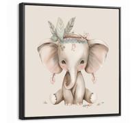 OnlyWow© Impression Sur Toile Avec Cadre En Bois 50x50 cm Tableaux Décoratifs Muraux Deco Chambre Tableau Salon Bohème - Éléphant - Robe indienne - Enfants - Animaux