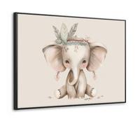 OnlyWow© Impression Sur Toile Avec Cadre En Bois 70x50 cm Tableaux Décoratifs Muraux Deco Chambre Tableau Salon Bohème - Éléphant - Robe indienne - Enfants - Animaux