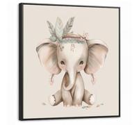 OnlyWow© Impression Sur Toile Avec Cadre En Bois 90x90 cm Tableaux Décoratifs Muraux Deco Chambre Tableau Salon Bohème - Éléphant - Robe indienne - Enfants - Animaux