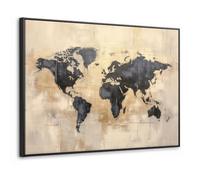 OnlyWow© Impression Sur Toile Avec CadreTableau Mural Decoration Décoration | 100x70 cm XXL Grande Pour Salon Chambre Style Salle De Bains Cuisine Maison Carte du monde - Or - Abstrait