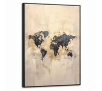 OnlyWow© Impression Sur Toile Avec CadreTableau Mural Decoration Décoration | 60x80 cm Élégant Pour Salon Chambre Style Salle De Bains Cuisine Maison Carte du monde - Or - Abstrait