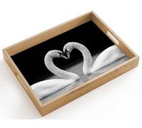 OnlyWow© Plateau Bois Plateaux Service Decoratif Table Dejeuner Résistant | 40x30 cm - Rectangulaire - Aux Rayures Cafe Deco Chene Déjeuner Cygnes - Coeur - Noir - Blanc