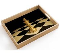 OnlyWow© Plateau Bois Rectangulaire 40x30 cm Plateaux Service Decoratif Table Dejeuner Résistant Aux Rayures Cafe Deco Chene Déjeuner Pièce d'échecs - Roi - Échiquier - Bloqué