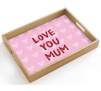 OnlyWow© Plateau Bois Rectangulaire 40x30 cm Plateaux Service Decoratif Table Dejeuner Résistant Aux Rayures Cafe Deco Chene Déjeuner Amour - Citation - Mère - Rouge