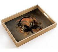 OnlyWow© Plateau Bois Rectangulaire 40x30 cm Plateaux Service Decoratif Table Dejeuner Résistant Aux Rayures Cafe Deco Chene Déjeuner Ecouteurs - Marron - Peinture - Vintage