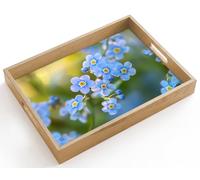 OnlyWow© Plateau Bois Rectangulaire 40x30 cm Plateaux Service Decoratif Table Dejeuner Résistant Aux Rayures Cafe Deco Chene Déjeuner Fleurs - Bleu - Ne m'oubliez pas