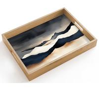 OnlyWow© Plateau Bois Rectangulaire 40x30 cm Plateaux Service Decoratif Table Dejeuner Résistant Aux Rayures Cafe Deco Chene Déjeuner Montagnes - Bleu foncé - Paysage