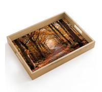 OnlyWow© Plateau Bois Rectangulaire 40x30 cm Plateaux Service Decoratif Table Dejeuner Résistant Aux Rayures Cafe Deco Chene Déjeuner Chemin forestier - Forêt d'automne - Feuilles - Orange