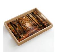 OnlyWow© Plateau Bois Rectangulaire 50x35 cm Plateaux Service Decoratif Table Dejeuner Résistant Aux Rayures Cafe Deco Chene Déjeuner Chemin forestier - Forêt d'automne - Feuilles - Orange