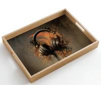 OnlyWow© Plateau Bois Rectangulaire 50x35 cm Plateaux Service Decoratif Table Dejeuner Résistant Aux Rayures Cafe Deco Chene Déjeuner Ecouteurs - Marron - Peinture - Vintage