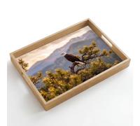 OnlyWow© Plateau Bois Rectangulaire 50x35 cm Plateaux Service Decoratif Table Dejeuner Résistant Aux Rayures Cafe Deco Chene Déjeuner Pygargue à tête blanche - Arbre - Montagne - Vert