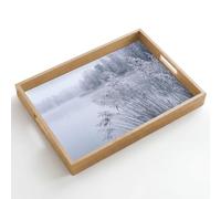 OnlyWow© Plateau Bois Rectangulaire 50x35 cm Plateaux Service Decoratif Table Dejeuner Résistant Aux Rayures Cafe Deco Chene Déjeuner Roseau - Gelé - Hiver - Nature