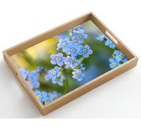 OnlyWow© Plateau Bois Rectangulaire 50x35 cm Plateaux Service Decoratif Table Dejeuner Résistant Aux Rayures Cafe Deco Chene Déjeuner Fleurs - Bleu - Ne m'oubliez pas