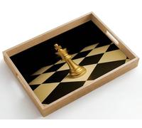 OnlyWow© Plateau Bois Rectangulaire 50x35 cm Plateaux Service Decoratif Table Dejeuner Résistant Aux Rayures Cafe Deco Chene Déjeuner Pièce d'échecs - Roi - Échiquier - Bloqué