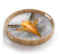 OnlyWow© Plateau Bois Rond 40x40 cm Plateaux Service Decoratif Table Dejeuner Résistant Aux Rayures Cafe Deco Chene Avec Poignée Déjeuner Américain - Pygargue à tête blanche - Portrait - Jaune