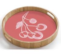 OnlyWow© Plateau Bois Rond 40x40 cm Plateaux Service Decoratif Table Dejeuner Résistant Aux Rayures Cafe Deco Chene Avec Poignée Déjeuner Illustration de ligne - Cerisier - Branche - Blanc