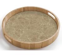 OnlyWow© Plateau Bois Rond 40x40 cm Plateaux Service Decoratif Table Dejeuner Résistant Aux Rayures Cafe Deco Chene Avec Poignée Déjeuner Beige - Marbre - Veines blanches