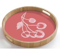 OnlyWow© Plateau Bois Rond 50x50 cm Plateaux Service Decoratif Table Dejeuner Résistant Aux Rayures Cafe Deco Chene Avec Poignée Déjeuner Illustration de ligne - Cerisier - Branche - Blanc