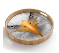 OnlyWow© Plateau Bois Rond 50x50 cm Plateaux Service Decoratif Table Dejeuner Résistant Aux Rayures Cafe Deco Chene Avec Poignée Déjeuner Américain - Pygargue à tête blanche - Portrait - Jaune