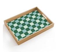 OnlyWow© Plateau De Service Rectangulaire 40x30 cm Plateaux Repas Bois Decoratif Table Dejeuner Résistant à La Chaleur Cafe Chene Poignée Échiquier - Classic - Vert
