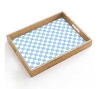 OnlyWow© Plateau De Service Rectangulaire 40x30 cm Plateaux Repas Bois Decoratif Table Dejeuner Résistant à La Chaleur Cafe Chene Poignée Échiquier - Classique - Bleu