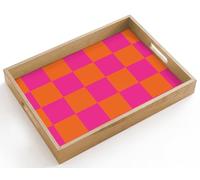 OnlyWow© Plateau De Service Rectangulaire 40x30 cm Plateaux Repas Bois Decoratif Table Dejeuner Résistant à La Chaleur Cafe Chene Poignée Impression échiquier - Orange - Rose - Blocs