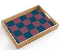 OnlyWow© Plateau De Service Rectangulaire 40x30 cm Plateaux Repas Bois Decoratif Table Dejeuner Résistant à La Chaleur Cafe Chene Poignée Échiquier imprimé - Bleu - Rouge - Cubes