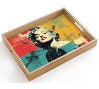 OnlyWow© Plateau De Service Rectangulaire 40x30 cm Plateaux Repas Bois Decoratif Table Dejeuner Résistant à La Chaleur Cafe Chene Poignée Femme - Lèvres rouges - Couleurs - Style pop art