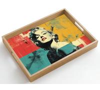 OnlyWow© Plateau De Service Rectangulaire 50x35 cm Plateaux Repas Bois Decoratif Table Dejeuner Résistant à La Chaleur Cafe Chene Poignée Femme - Lèvres rouges - Couleurs - Style pop art
