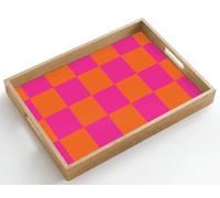OnlyWow© Plateau De Service Rectangulaire 50x35 cm Plateaux Repas Bois Decoratif Table Dejeuner Résistant à La Chaleur Cafe Chene Poignée Impression échiquier - Orange - Rose - Blocs